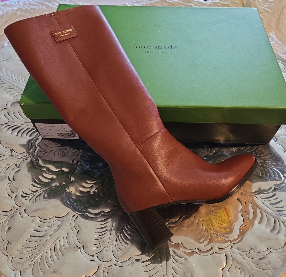 kate spade Brown Leather Knee-High Block Heel Boot